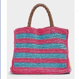 United Colors of Benetton striped colorful large straw tote NWT